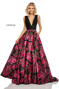 Sherri Hill 52861 dress images in these colors: Black Fuchsia Print.