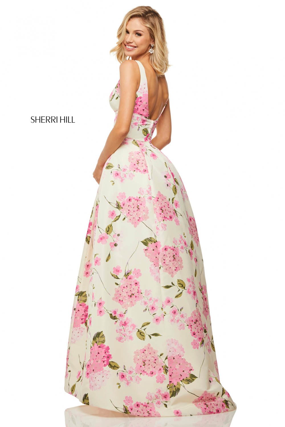 Sherri Hill 52862 dress images in these colors: Ivory Pink Print.