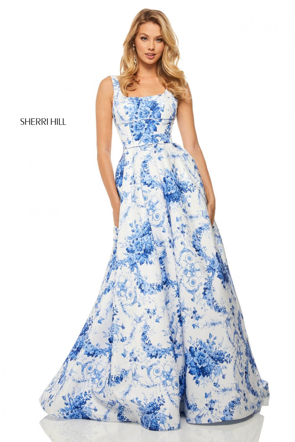 Sherri Hill 52863 dress images in these colors: Ivory Blue Print.