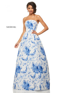 Sherri Hill 52864 dress images in these colors: Ivory Blue Print.