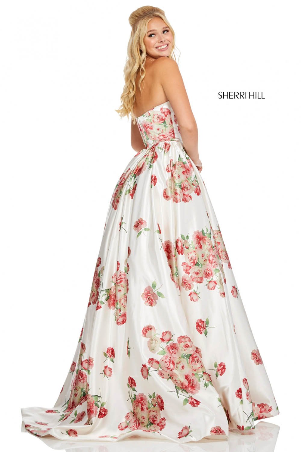 Sherri Hill 52867 dress images in these colors: Ivory Red Print.