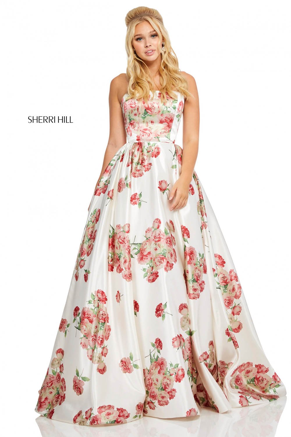 Sherri Hill 52867 dress images in these colors: Ivory Red Print.