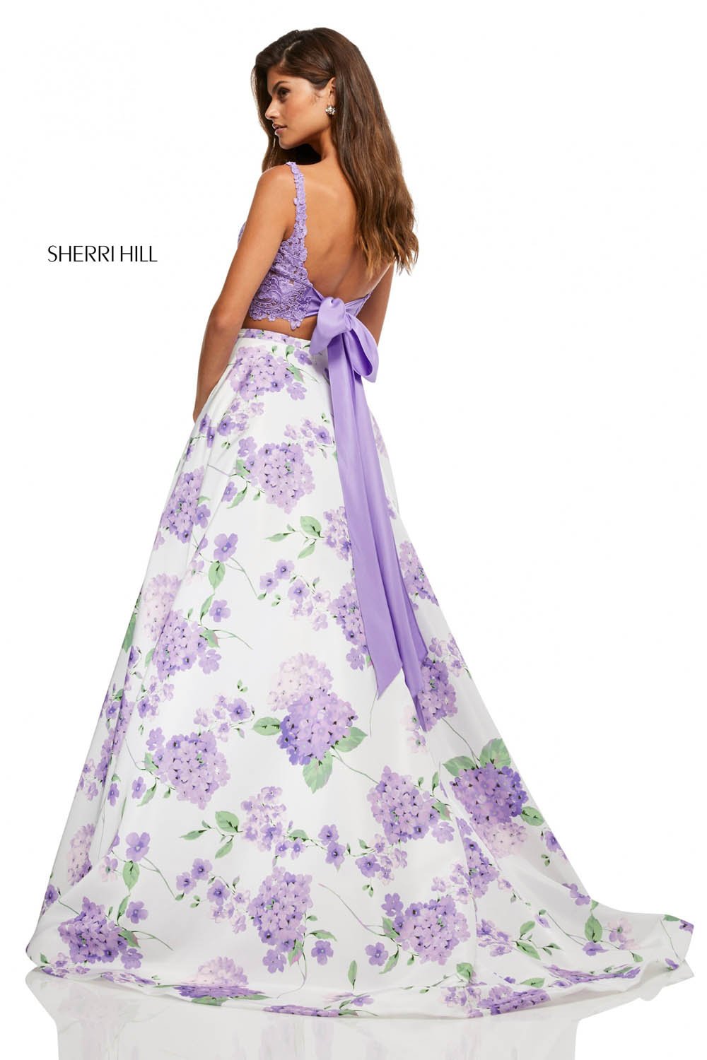 Sherri Hill 52870 dress images in these colors: Lilac Ivory Print.