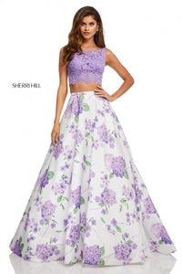 Sherri Hill 52870 dress images in these colors: Lilac Ivory Print.