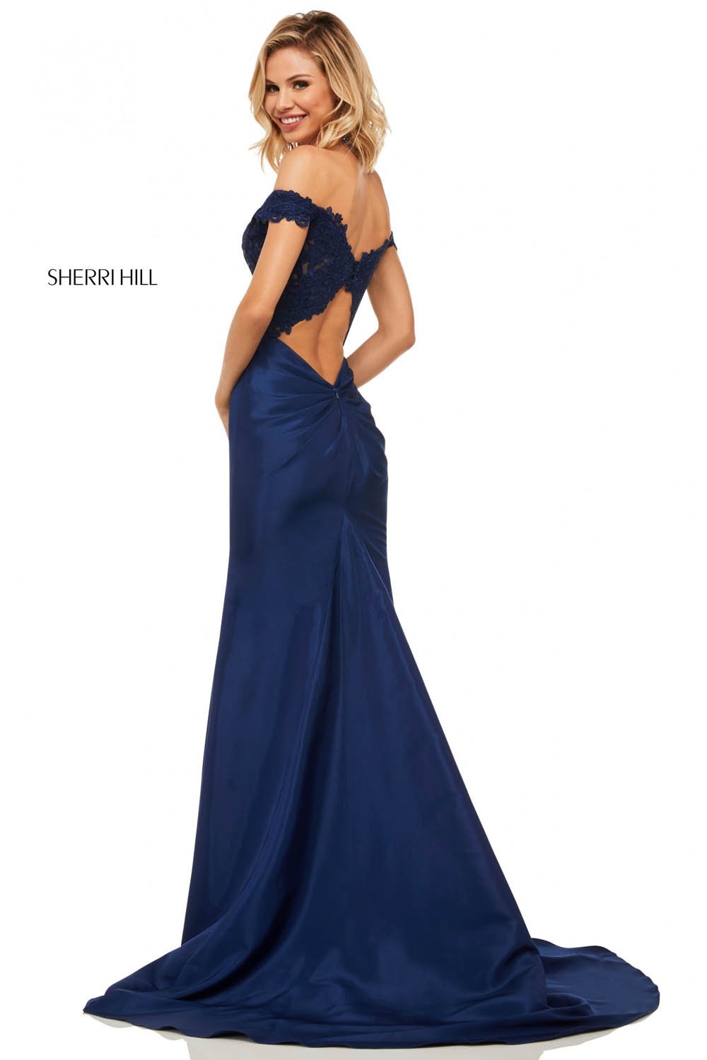 Sherri Hill 52874 dress images in these colors: Red, Light Blue, Navy, Yellow, Black, Blush.