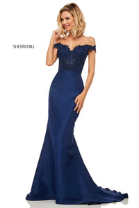 Sherri Hill 52874 dress images in these colors: Red, Light Blue, Navy, Yellow, Black, Blush.