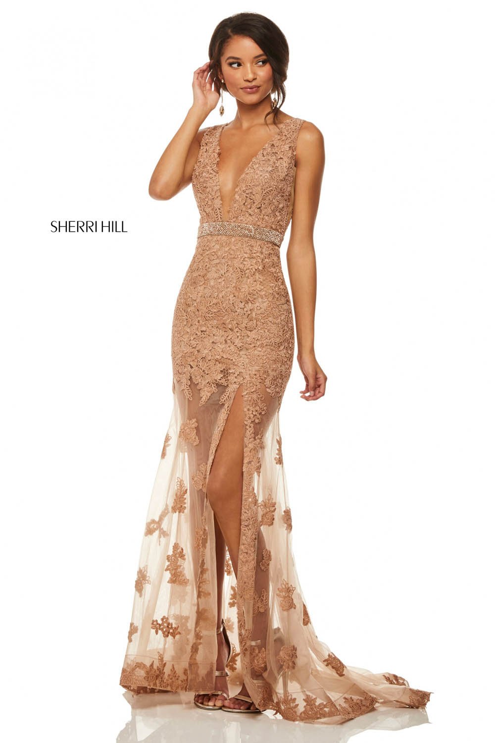Sherri Hill 52875 dress images in these colors: Light Blue, Red, Blush, Mocha, Black, Ivory.