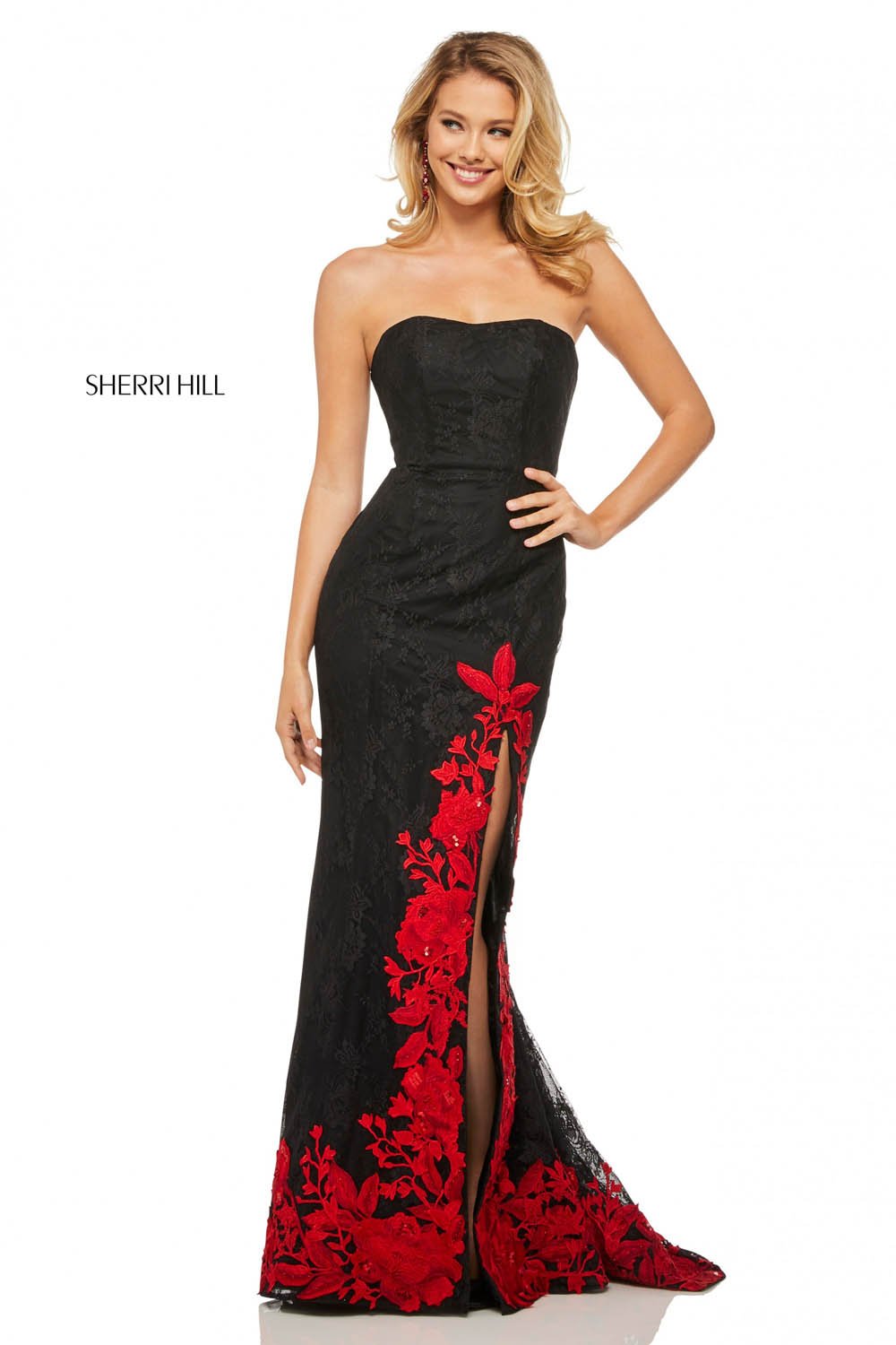 Sherri Hill 52876 dress images in these colors: Black Red.