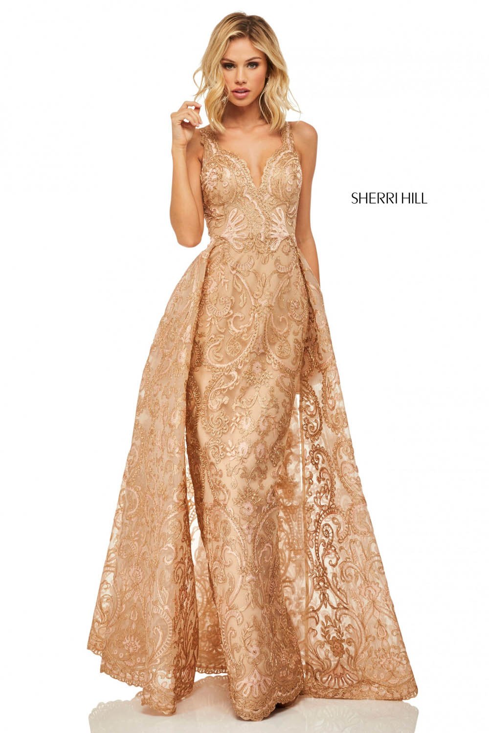Sherri Hill 52878 dress images in these colors: Rose Gold, Gold.