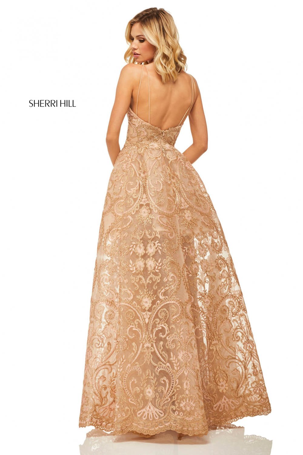 Sherri Hill 52878 dress images in these colors: Rose Gold, Gold.