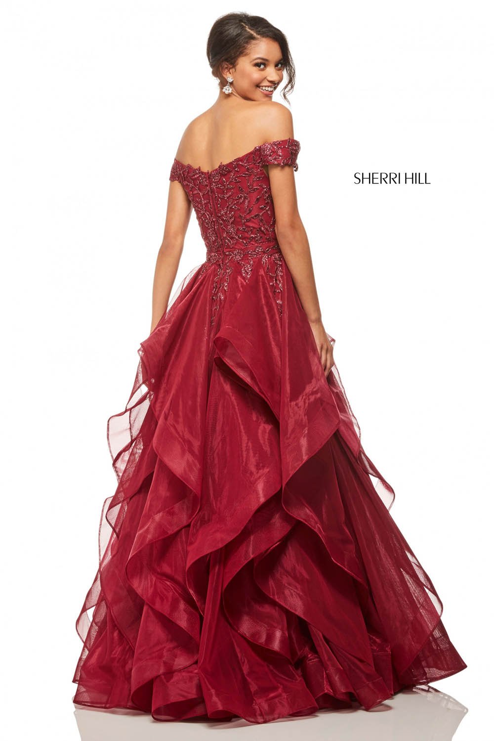 Sherri Hill 52880 dress images in these colors: Navy, Wine, Black, Rose Gold.