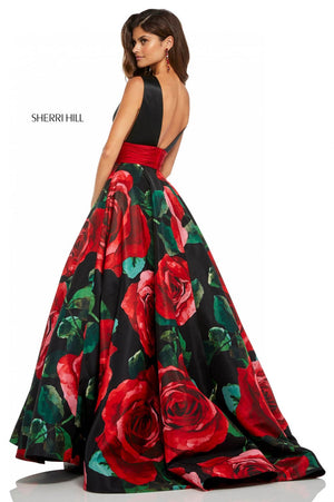 Sherri Hill 52898 dress images in these colors: Black Red Print.