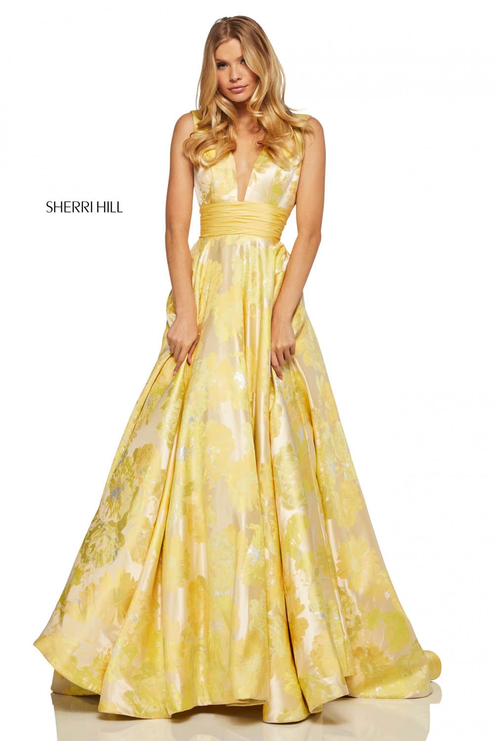 Sherri Hill 52899 dress images in these colors: Yellow Print.