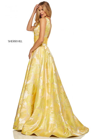 Sherri Hill 52899 dress images in these colors: Yellow Print.