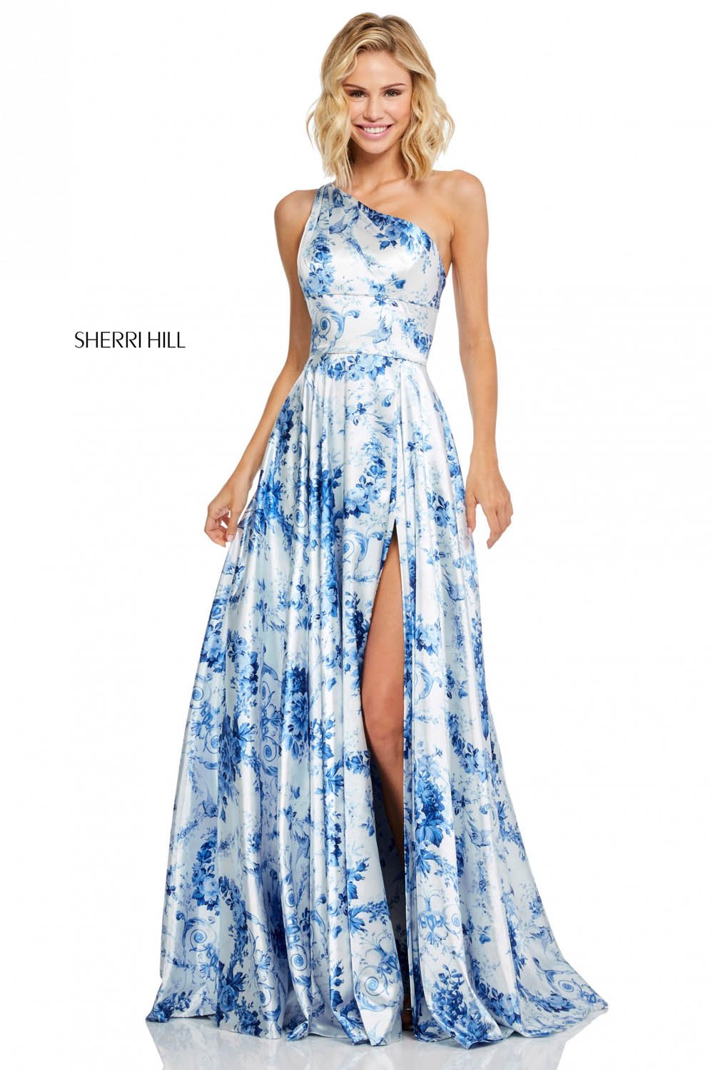 Sherri Hill 52900 dress images in these colors: Blue Ivory Print.