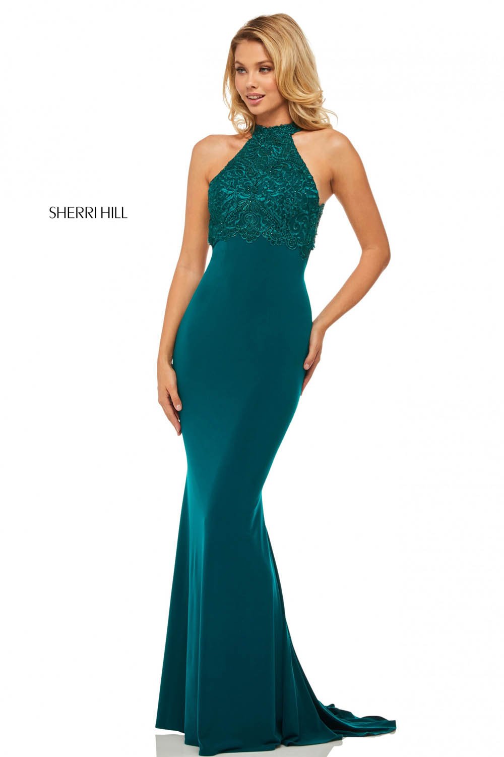Sherri Hill 52901 dress images in these colors: Wine, Navy, Emerald.