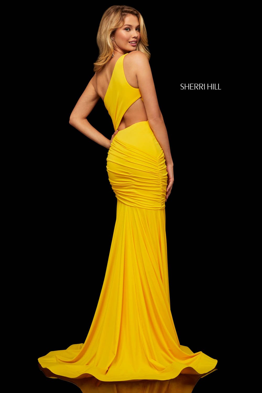 Sherri Hill 52902 dress images in these colors: Red, Yellow, Royal.