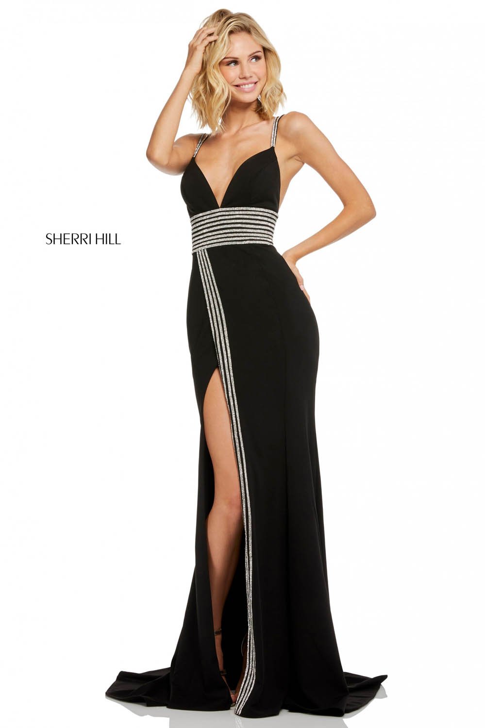 Sherri Hill 52905 dress images in these colors: Red, Ivory, Black.