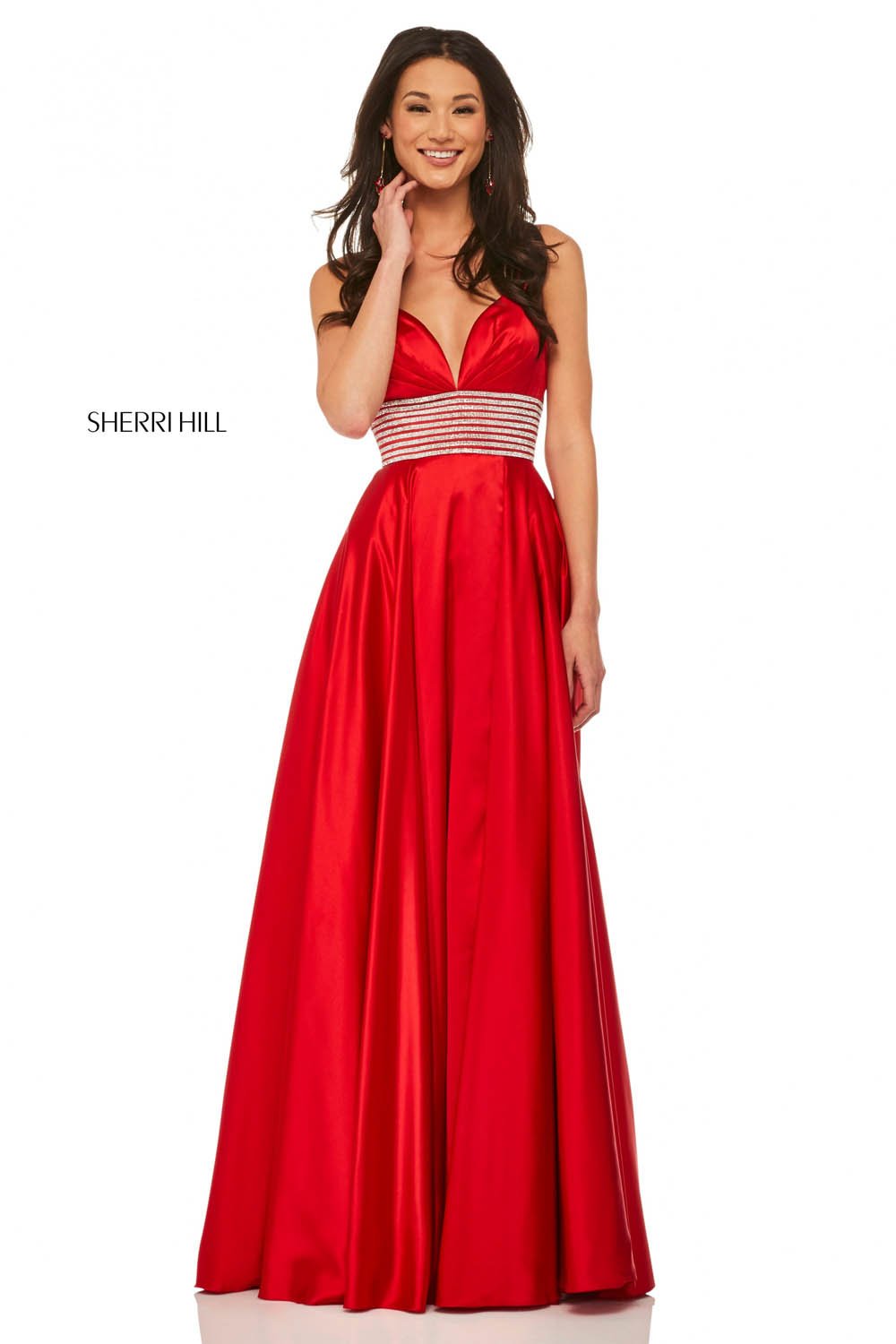 Sherri Hill 52906 dress images in these colors: Royal, Emerald, Red, Black, Ivory.