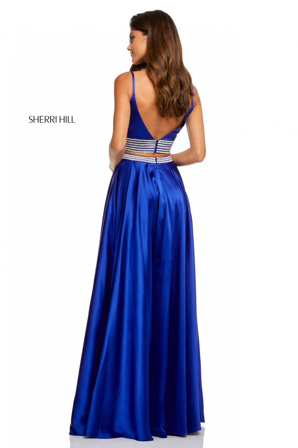 Sherri Hill 52907 dress images in these colors: Black, Royal, Red, Emerald, Ivory.