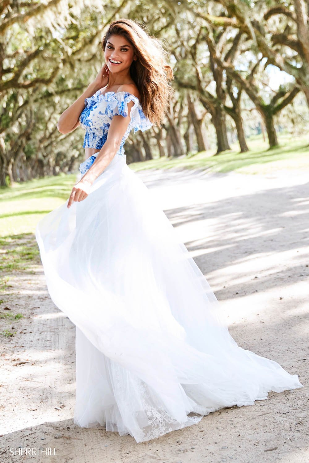 Sherri Hill 52910 dress images in these colors: Blue Ivory Print.