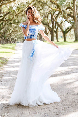 Sherri Hill 52910 dress images in these colors: Blue Ivory Print.