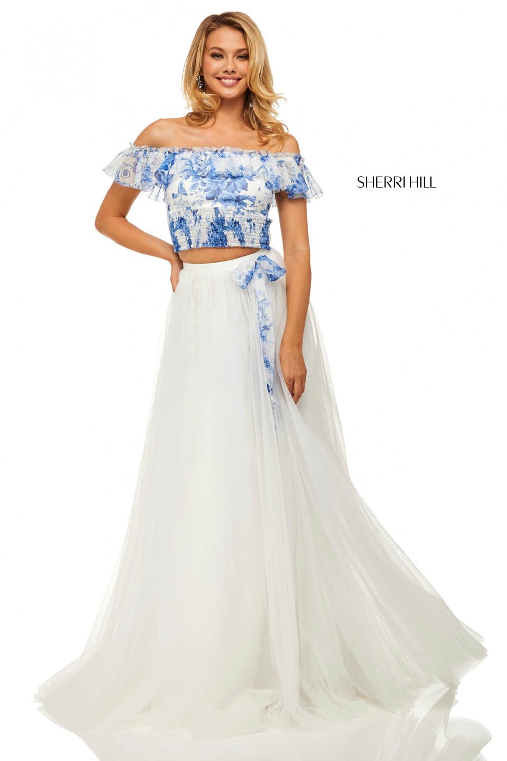 Sherri Hill 52910 dress images in these colors: Blue Ivory Print.