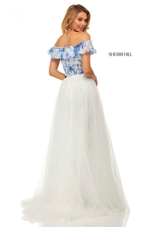 Sherri Hill 52910 dress images in these colors: Blue Ivory Print.