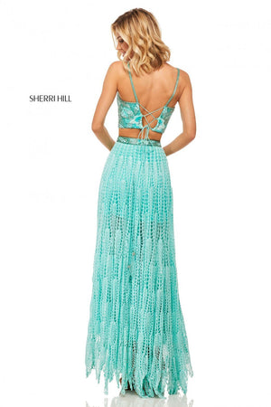Sherri Hill 52914 dress images in these colors: Aqua, Yellow, Coral.