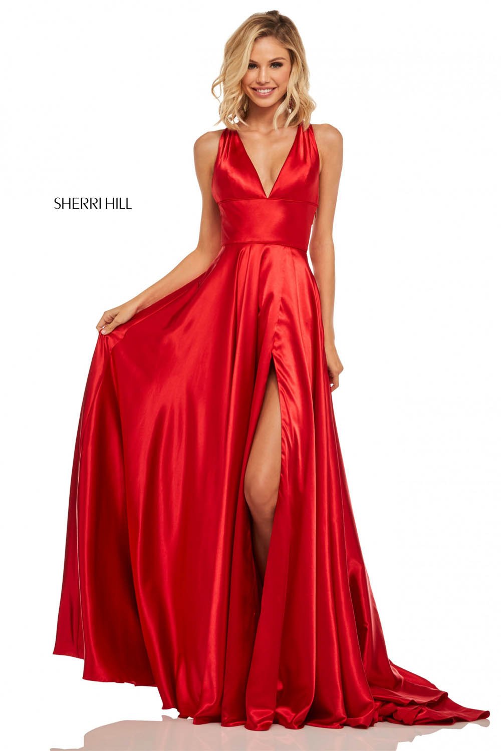 sherri hill red silk dress Sherri Hill Long Satin Prom Dress 55230