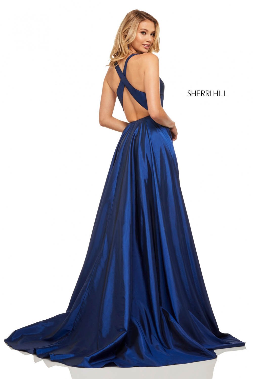 Sherri Hill 52923 dress images in these colors: Lilac, Royal, Yellow, Blush, Emerald, Light Blue, Bright Pink, Navy, Red.