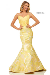 Sherri Hill 52927 dress images in these colors: Yellow Print.