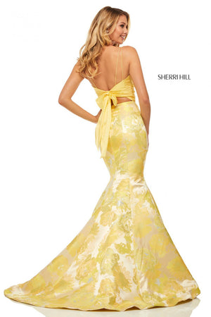 Sherri Hill 52927 dress images in these colors: Yellow Print.